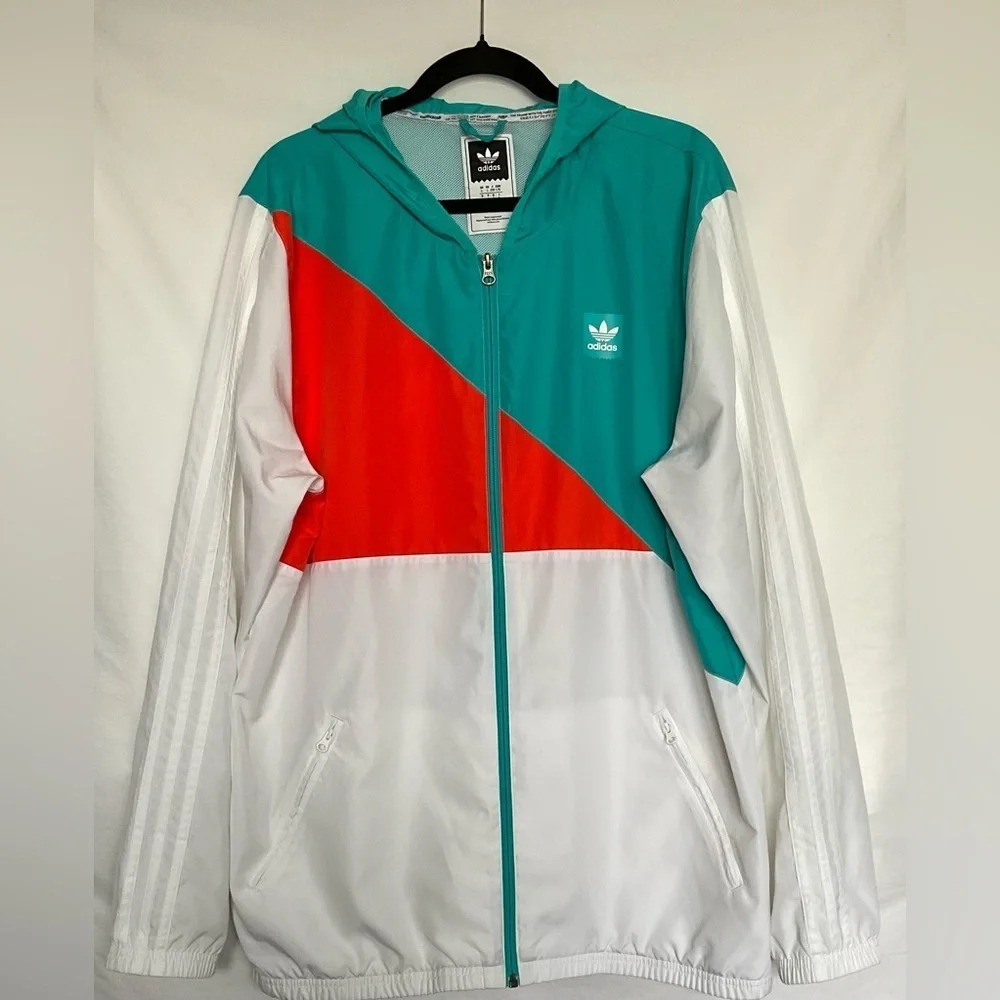 Adidas Orange and White Windbreaker with Modern Color-Block Design